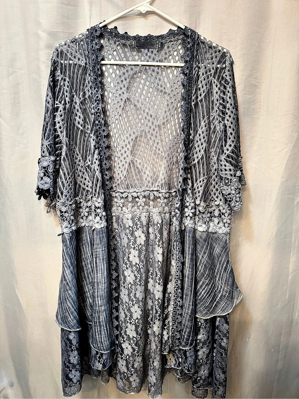 Simply Couture 1X Boho Crochet Lace Duster Cardigan